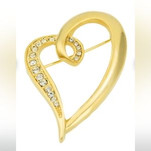 💛Beautiful Vintage Brooch Heart Pin Clear Swarovski Crystals 18k Gold Plated💛